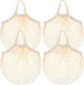 Paterr 4 Pack Cotton Mesh Produce Bags Bulk,Short Handle,Beige | Reusable Mesh Grocery Bags Bulk, Washable Net Market Tote String Shopping Bags, for Vegetable Fruit Beach Picnic Food Storage