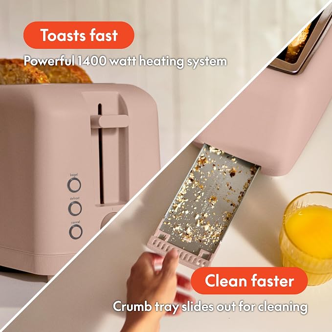 bella Fits-Anywhere™ Slim Toaster, 4 Slice Extra Long & Wide Slot, Blossom