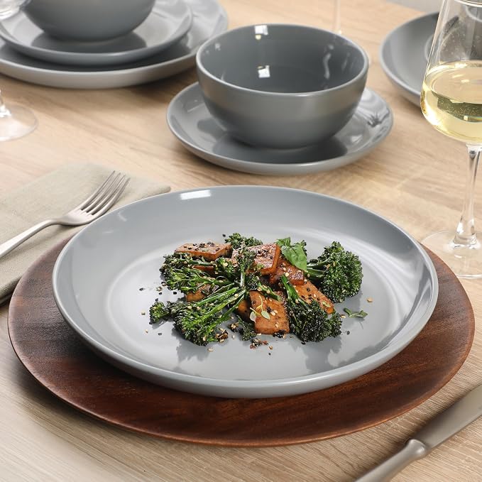 Gibson Home Rockaway 12 Piece Plates and Bowls Matte Outside/Shiny Inside Glaze Service for 4 Dinnerware Set - Blue - Dishwasher and Microwave Safe