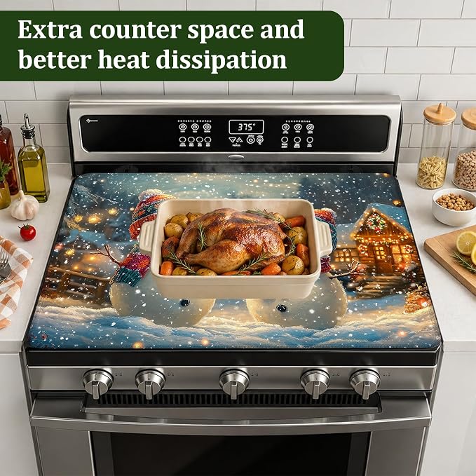 Cute Snowman Stove Top Cover Glass Cooktop Heat Resistant Cover,Christmas Ceramic Stove Top Covers Mat Prevents Scratching Stoves/Counter/Washer Protector,28.5x20.5 in
