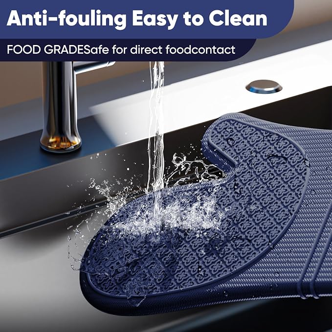 Silicone Oven Mitts, Heat Resistant Oven Gloves with Quilted Liner, Waterproof & Non-Slip Kitchen Mittens for Baking Cooking BBQ, 500°F, 12.5"-Ink Blue