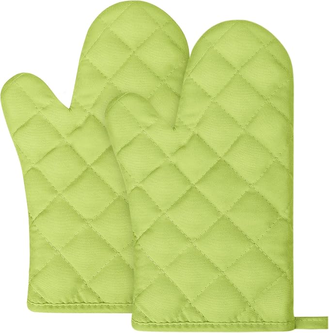 AUAUY Green Oven Mitts, 1 Pair Kitchen Mittens, 392°F Heat Resistant Oven Gloves Non-Slip Kitchen Gloves for Oven, BBQ Gloves-Oven Mitts Infill Cotton Cooking Gloves for Oven Grilling Cooking Baking | Oven Gloves Non-Slip Kitchen Gloves for Oven, BBQ G...