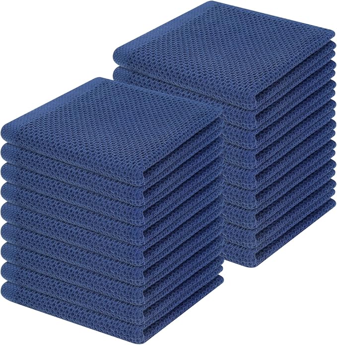 Homaxy 100% Cotton Waffle Weave Kitchen Dish Cloths 18-Pack, Navy Blue | 12 x 12 Inches, Ultra Soft Absorbent Dish Towels, Quick Drying Dish Rags with Hanging Loop
