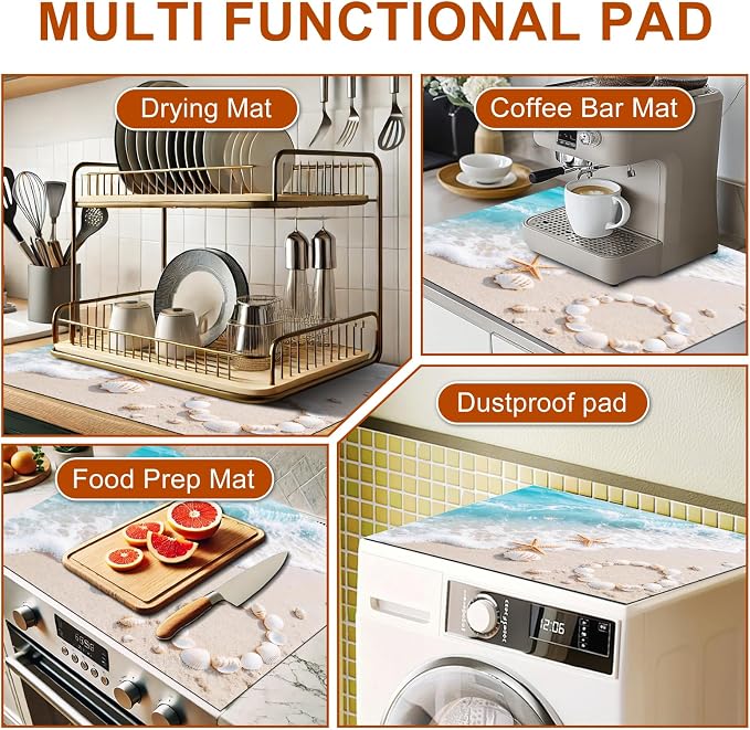 HOMETITUTE Summer Stove Top Covers for Electric Stove 28x20 Inches Coastal Seashell Artwork Heat Resistant Glass Cooktop Protector Pad Decorative Stovetop Cover for Kitchen Coffee Bar Decor