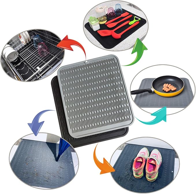Extra Large Silicone Trivet - Heat Resistant Dish Drying Mat dish mat Gray | 18 x 16 in, silicone drying mat for kitchen counter, dish drainers, hot pads and trivets, sink dish mat drying kitchen mat