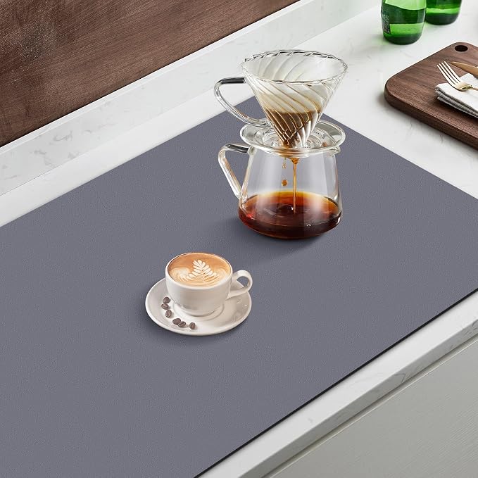 Coffee Mat Super Absorbent Dish Drying Mat Coffee Bar Mat 16"x 24", Grey | Match with Coffee Machine Accessories Large Drying Mats for Kitchen Counter