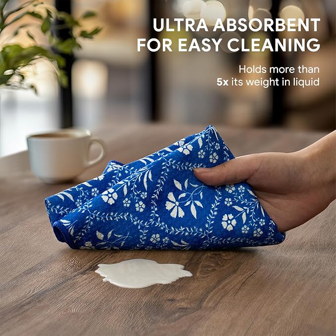 RECYCO Waffle Kitchen Towel Set of 2 - Quick Dry Microfiber Sustainable Dish Towels - Ultra Absorbent Reusable Cleaning Tea Towels - Lightweight Hand Towels,16”x 28”, Coastal Bliss