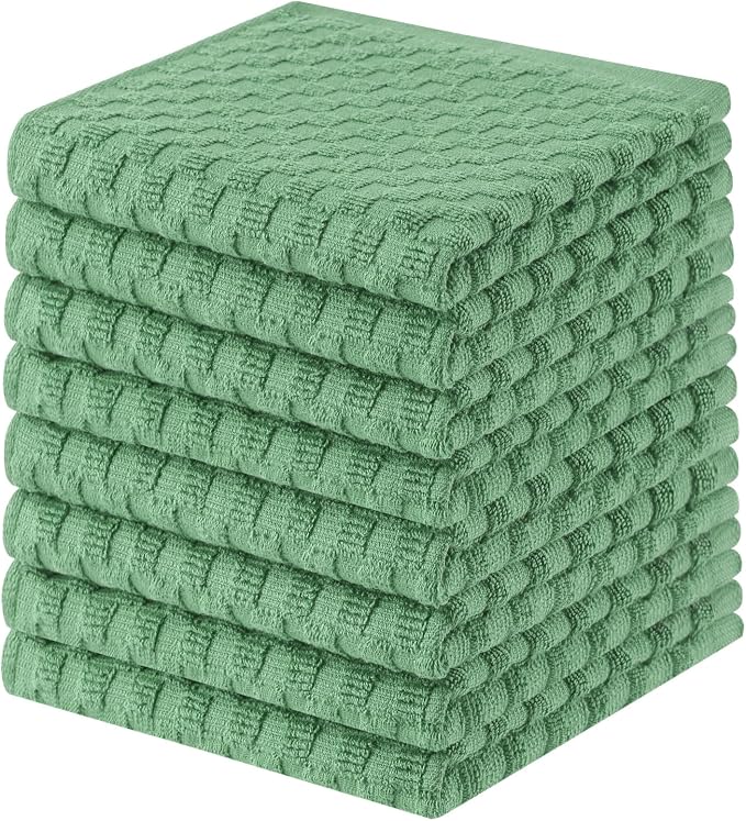 Homaxy 100% Cotton Terry Dish Cloths, 12"x12", 8-Pack, Grass Green | Ultra Soft Absorbent Dish Towels with Hanging Loop, Pineapple Grid Designed