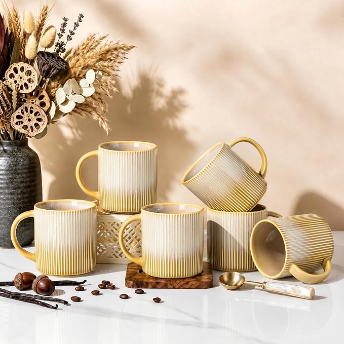 theterra Ceramic Coffee Mugs Set of 6, 14.2 oz Coffee Cups with Handle | Handmade, Suitable for Latte, Tea, Milk, Beer & Hot Cocoa, Autumn Haze