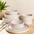 Ceramic Dinnerware Set for 4, 12-Piece Plates and Bowls Set | Lightweight Porcelain Dish Set, Scratch Resistant, Oven & Microwave & Dishwasher Safe, Primrose Pink