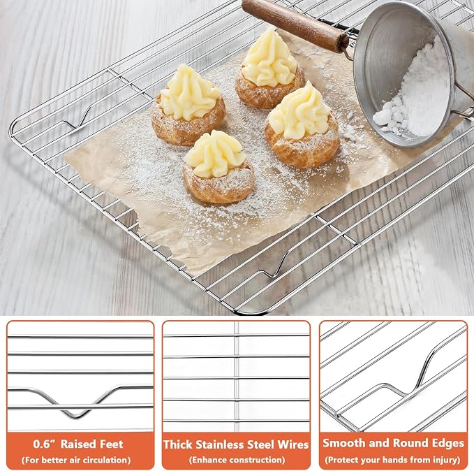 P&P CHEF 4 Pcs Baking Wire Rack for Cooling, 8.6 + 9.7+ 11.6 + 15.3 Inch | Rectangle Cooling Racks for Cooking and Roasting, Fit for Oven Pan, Healthy & Non-Toxic, Rust Free & Dishwasher Safe