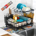 2 Tier Large Detachable Dish Drying Rack for Kitchen Counter,Black | Compact Drying Rack Kitchen, Rust-Resistant Dish Drainer Organizer, Space-Saving Dish Racks with Drainboard, Utensil Holder