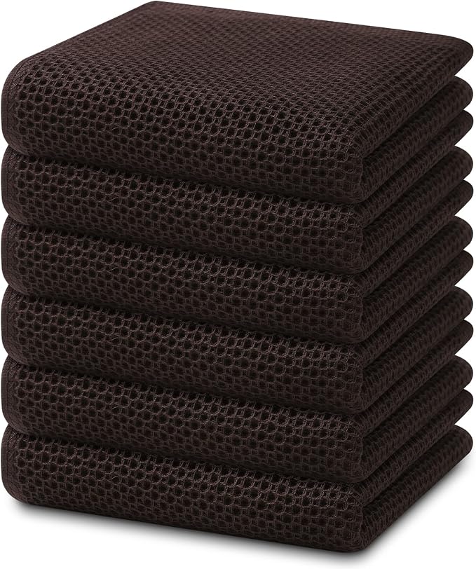 Homaxy 100% Cotton Waffle Weave Kitchen Dish Towels 6-Pack, Dark Brown | 13 x 28 Inches, Ultra Soft Absorbent Dish Towels, Quick Drying Cleaning Towels