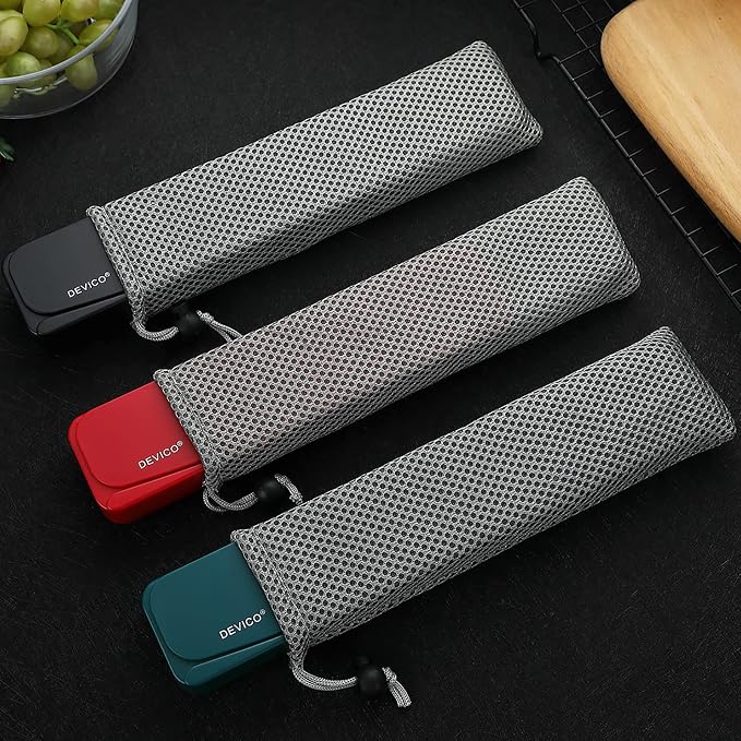 DEVICO Travel Utensils with Case, 4Pcs Portable Silverware Set for Work, 18/8 Stainless Steel Reusable Cutlery, Korean Spoon and Chopsticks Fork for Camping, School, Lunch Box Accessories (Dark Green)