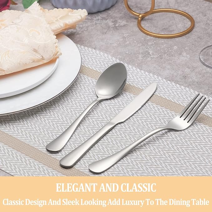 60 Piece Silverware Set Service for 12,Premium Stainless Steel Flatware Set,Mirror Polished Cutlery Utensil Sets,Durable Home Kitchen Eating Tableware Sets,Include Fork Knife Spoon,Dishwasher Safe