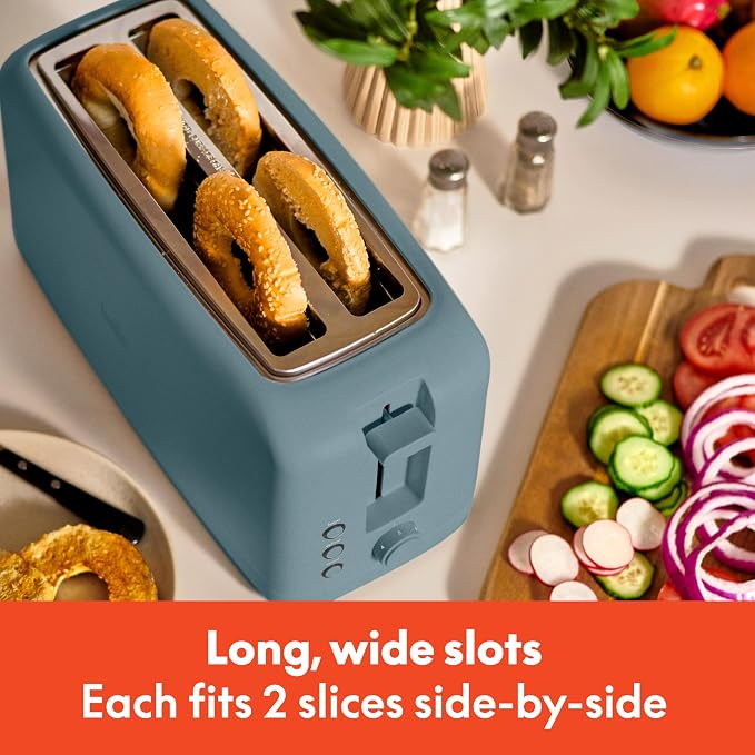 bella Fits-Anywhere™ Slim Toaster, 4 Slice Extra Long & Wide Slot, Surf