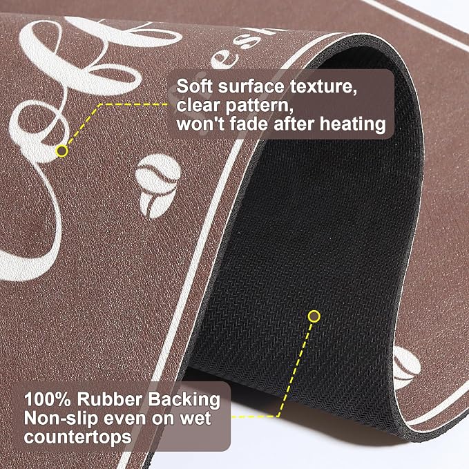 CooRug Fashion Coffee Mat, Dish Drying Mat 16" x 24" Brown | Hide Stain, Absorbent, Coffee Bar Accessories, Heat Resistant, Non-slip, Eco-friendly, Easy to Clean