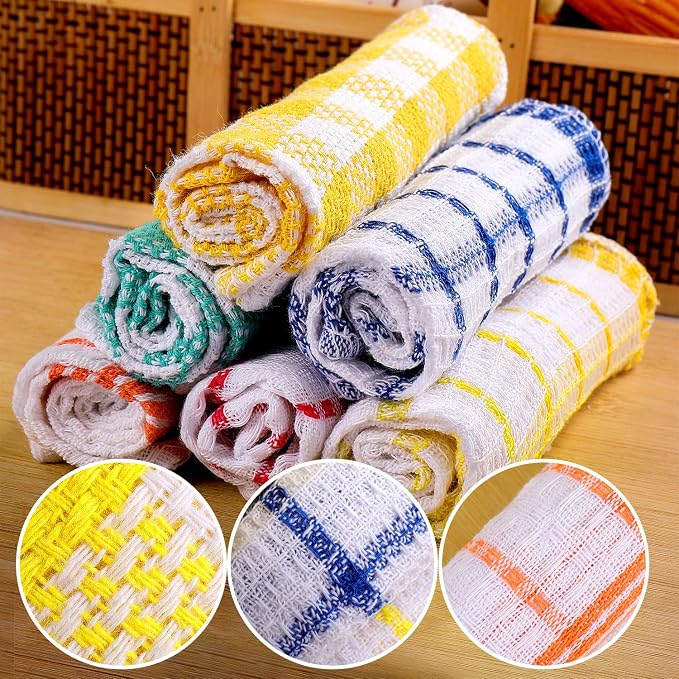 Patelai 12 Kitchen Dish Rags,Bright Color,13.8'' X 13.8'', 11.8 X 11.8'' | Cotton Dishcloths Washing Dishes, Absorbent Reusable Towels for Scrubbing Countertops Glass, Quick Dry Home Cleaning