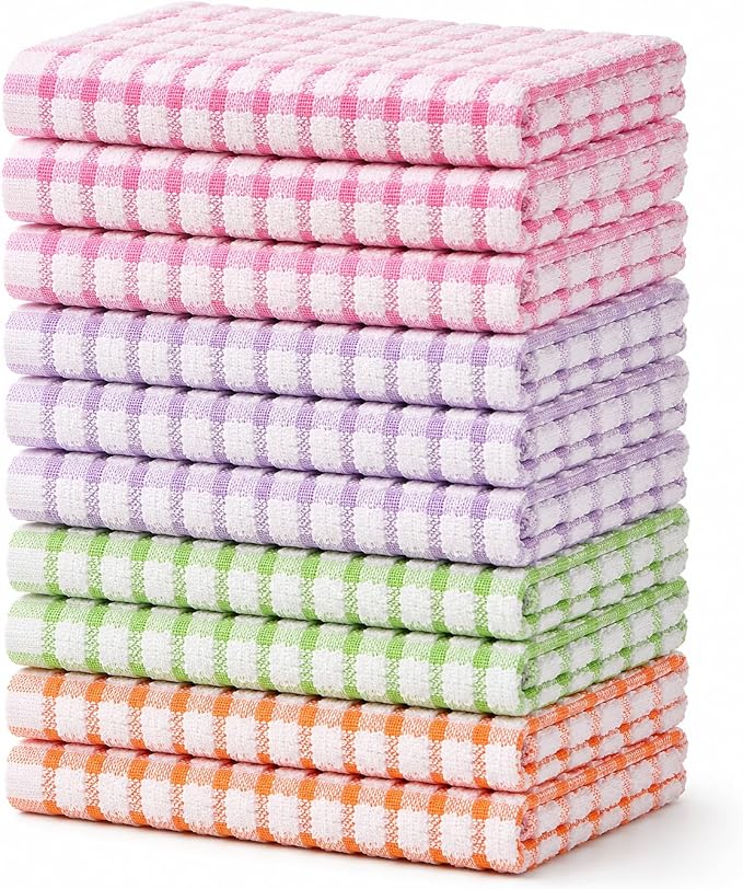 Egles 12 Pack Kitchen Dishcloths, 12 x 12 Inch | 100% Cotton Terry Dish Cloths, Absorbent and Soft Dish Towels Set for Washing Dishes