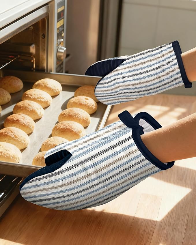 100% Thick Cotton Mini Oven Mitts Silicone Grip Colorful Stripe | Elegant Classic Oven Mitts for Women, Machine Washable, Non-Slip, Reversible Design Fits Both Hands, Stylish Kitchen Decor