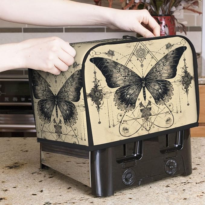2 Slice Toaster Cover Butterfly Goth Vintage Tarot Dust Proof Washable Kitchen Appliance Cover with Pocket, Oxford Fabric Countertop Toaster Protector for Standard Toasters Small Appliances