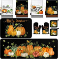 Fanfanwin 10 Pcs Fall Pumpkin Kitchen Decor and Accessories Set Kitchen Towels Pot Holders Oven Mitts and Rugs Sets for Home Autumn Decorations Cooking Baking Housewarming Gifts
