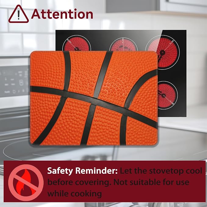 Stove Top Cover for Electric, Basketball Glass Ceramic Stove Cover, Heat Resistant Flat Stovetop Protector, Dish Drying Mats for Kitchen