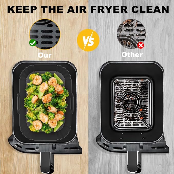 Silicone Air Fryer Liners 2 Pack, Reusable Liners for Ninja Foodi Dual DZ201 DZ401 DZ550 DZ320, COSORI 9QT, Instant & Chefman, Fits 8–10QT Dual Basket Air Fryers