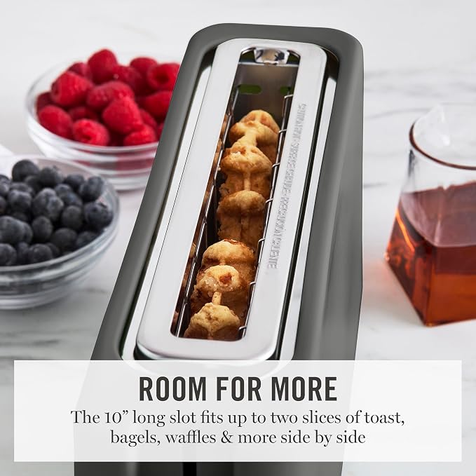 Martha Stewart 2 Slice Long Slot Toaster, Extra Wide, Caviar Gray | 10 Shade Settings, 10” Wide Slot, Sourdough, Bagels, Artisan Bread & Waffles, Smart Centering, Removable Crumb Tray