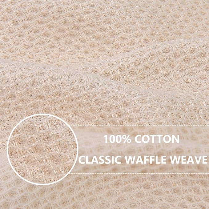 Homaxy 100% Cotton Waffle Weave Kitchen Dish Cloths 18-Pack, Beige | 12 x 12 Inches, Ultra Soft Absorbent Dish Towels, Quick Drying Dish Rags with Hanging Loop