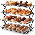 4-Tier Foldable Cooling Rack, Cooling Racks for Cooking and Baking, Baking Rack & Bread Rack for Cookies, Cakes, Breads, Space-Saving Design. (Black, 4-Tier)