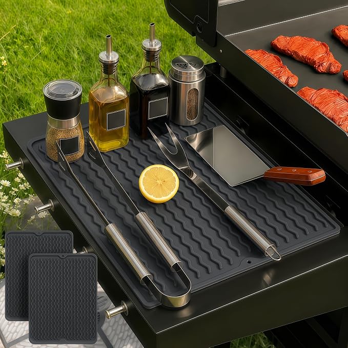 2 Pack Caketime Silicone Grill Mats for Baking Cooking Kitchen Heat Resistant Waterproof Electric Fryer Patio Park Garden Outside Summer Must Have Useful Gadgets Brother BBQ Gifts(Black)