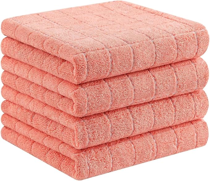 Homaxy 100% Cotton Terry Kitchen Towels, 4 Pack, Coral | Ultra Soft and Absorbent Dish Towels for Kitchen, Suitable for Drying and Washing Dishes