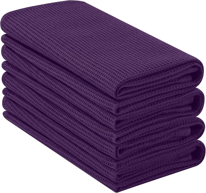 Homaxy 100% Cotton Waffle Weave Kitchen Towels, 4 Pack, Eggplant | Soft and Absorbent Dish Towels, 16 x 26 Inches Quick Dry Hand Towels