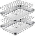 P&P CHEF 9 Inch Toaster Oven Pan Tray with Wire Rack, 4 PCS | Baking Sheet Pan + Cooling Rack for Cooking/Roasting, Dishwasher Safe & Rust Free, Non-toxic & Sturdy