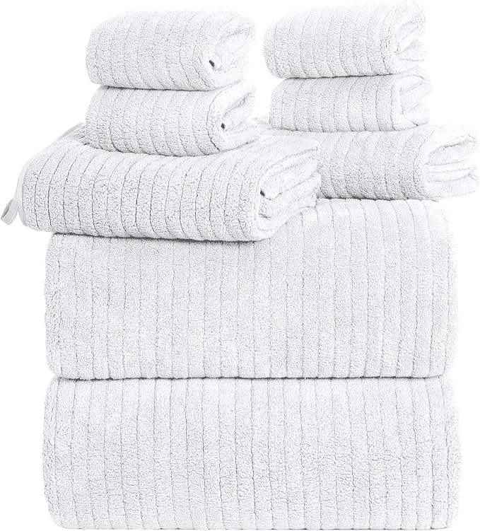 8 Piece Bath Towels Set, 2 Oversized 35 * 70 in Bath, 2 Hand, 4 Wash | Luxury Soft Microfiber, Super Absorbent Thick, Quick Dry, Shower Towels for Bathroom, Spa & Hotel, White