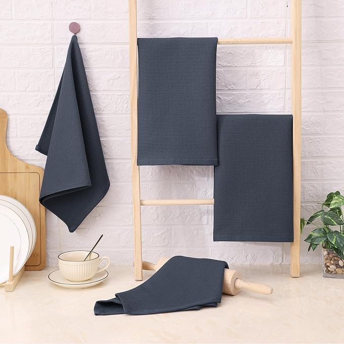 Homaxy 100% Cotton Waffle Weave Kitchen Towels, 4 Pack, Dark Grey | Soft and Absorbent Dish Towels, 16 x 26 Inches Quick Dry Hand Towels