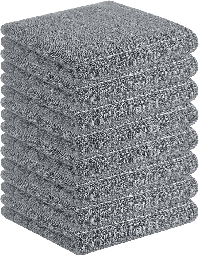 Homaxy 100% Cotton Terry Kitchen Towels, 8 Pack, Grey | Ultra Soft and Absorbent Dish Towels for Kitchen, Suitable for Drying and Washing Dishes