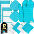 Oven Mitts Kitchen Towels and Dishcloths with Pot Holders Sets, Oven Gloves Hot Pads 500°F Heat Resistant with Silicone Grip, Include 2 Cooking Gloves/2 Potholders/4 Kitchen Towels/4 Dish Towels