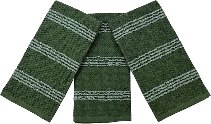Dark Forest Green Kitchen Hand Dish Towels: Oversized 18" x 28",100% Cotton Soft Absorbent Dish Cloths for Cleaning Drying Set of 3 Multipurpose for Everyday Use