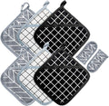 Heat Resistant Potholders Hot Pads-6 Kitchen Pot Holders Set with 2 Pan Hot Handle Holders Trivet for Cooking and Baking,with Recycled Cotton Infill Terrycloth Lining (BlackGreyWhite, 6+2)