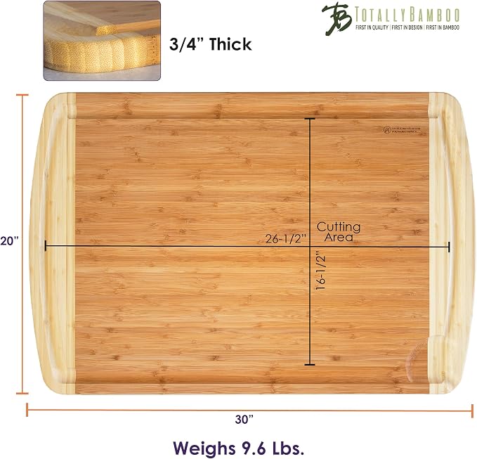 Totally Bamboo 30" x 20" Bamboo Wood Extra Large Cutting Board, Stove Top Cover or Over the Sink Chopping Block, Noodle Board and Giant Charcuterie Serving Tray