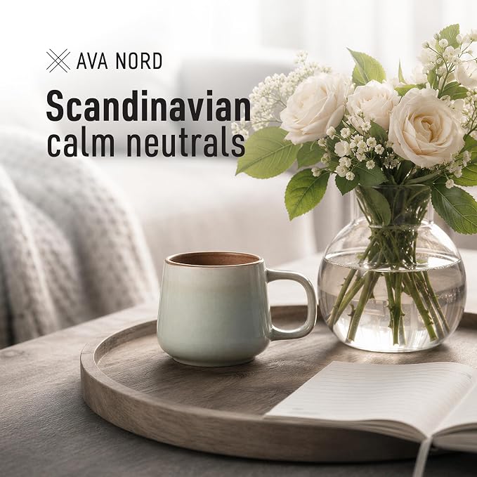 Ava Nord Small Stoneware Ceramic Coffee Mugs Set of 4 | 6 oz | Sage Ash | Lead-Free, Non-Toxic, Freezer - Microwave & Dishwasher Safe, Comfortable Handle, Aesthetic Nordic Design for Cappuccino