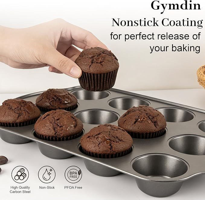 13 PCS Nonstick Bakeware Set - Carbon Steel Baking Pans Set with Dual Handles, Includes Roasting Pan, Pizza Pan, Cookie Sheet, Cake Pans, Muffin Pans, Cooling Rack, Oven Mitts, Non-Toxic
