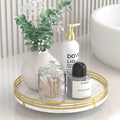 AMH 10-Inch White Marble Lazy Susan with Gold Frame | Smooth rotating oak tray with walnut finish for dining tables, kitchen counters, pantries and cabinet storage.