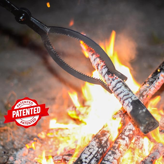 40in Heavy Duty Fire Tongs with Scissor Shape Serrated | Firewood Grabber Tool, Log Claw Tongs for Bonfire Campfire Fire Pit, Outdoor Indoor Log Grabber, Rustproof