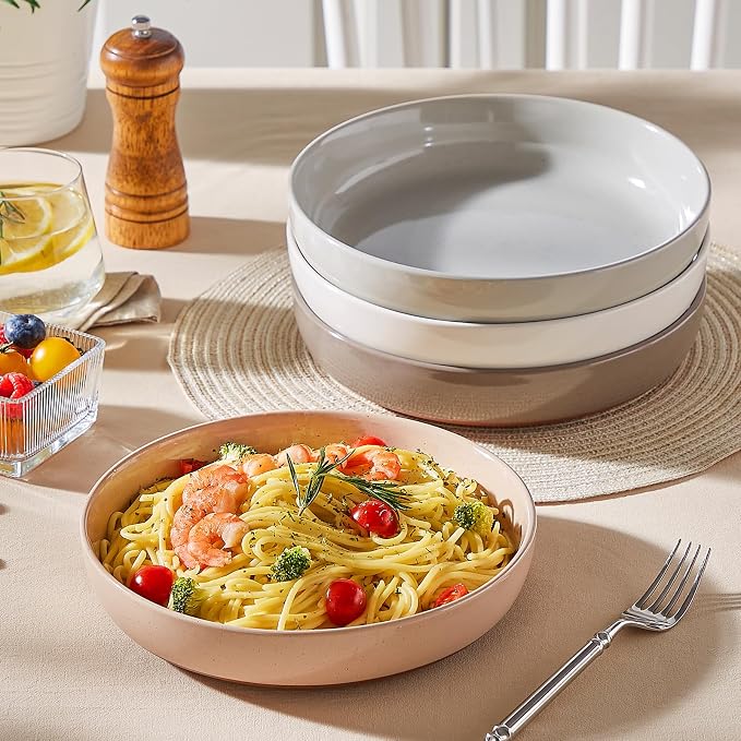 MALACASA 48 Oz Pasta Bowls Set of 4, Stoneware Dinner Bowls, Multicolor | Microwave and Dishwasher Safe, Chip-Resistant, For Pasta, Salad, Soup, Fruit, 9 Inch Wide, Stackable, Speckled Design