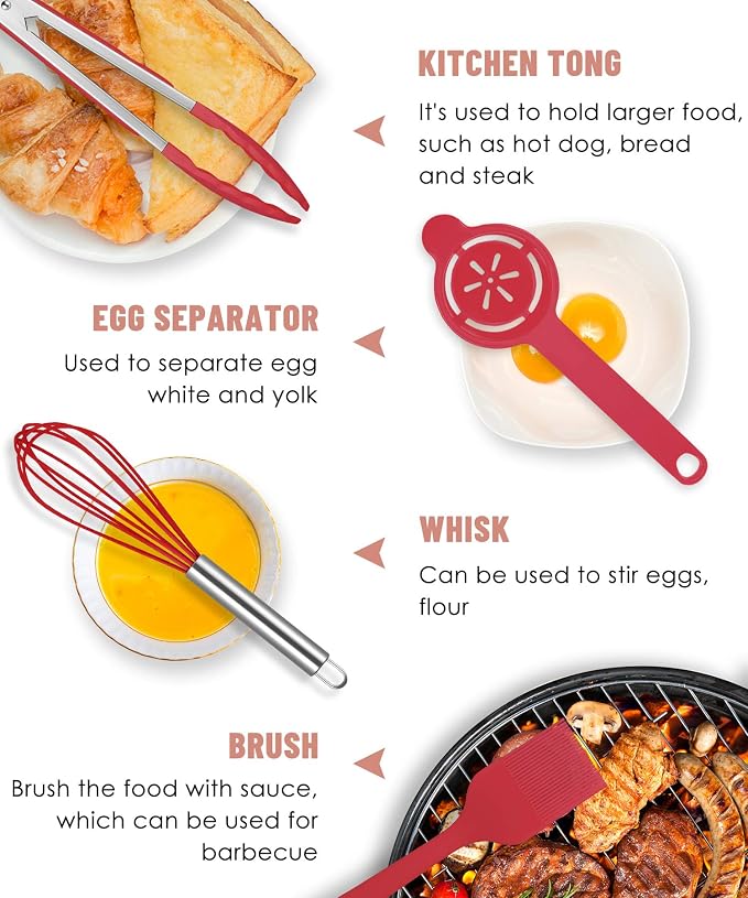 Pranski Kitchen Utensils Set-12 Pieces Silicone Cooking Utensils Set (Dishwasher Safe) 392°F Heat Resistant Spatula Set, Nonstick Cookware | Dishwasher Safe 392°F Heat Resistant Spatula Set Kitchen Utensil Set for Nonstick Cookware,Best Kitchen Tools w...
