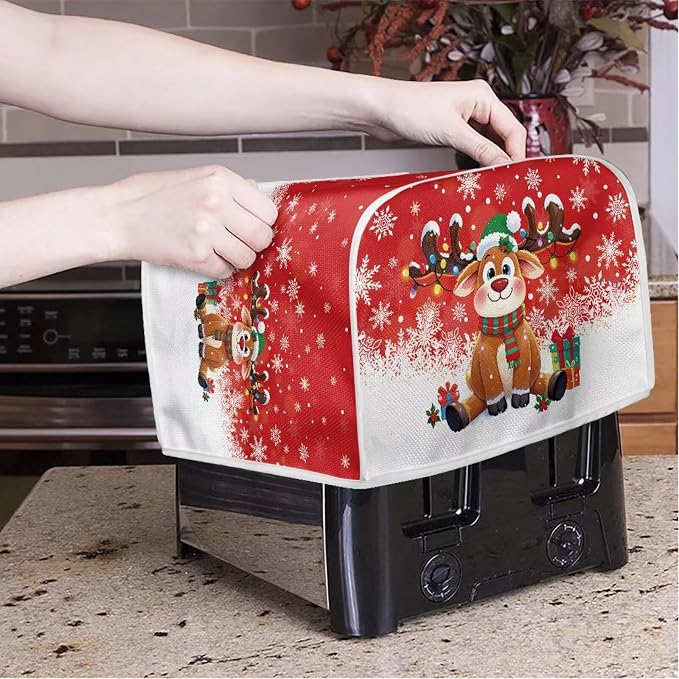 2 Slice Bread Toaster Cover Christmas Bakeware Protector Kitchen Accessories Appliance Dust Cover, Kitchen Decor Toaster Oven Covers, Cute Reindeer Print