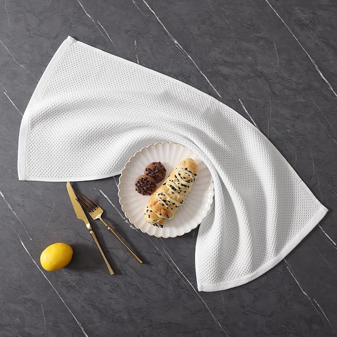 Homaxy 10 Pack 100% Cotton Kitchen Towels and Dishcloths Set, White | 12 x 12 Inches and 13 x 28 Inches Kitchen Towels Set, Ultra Soft Absorbent Dish Cloths for Washing Dishes